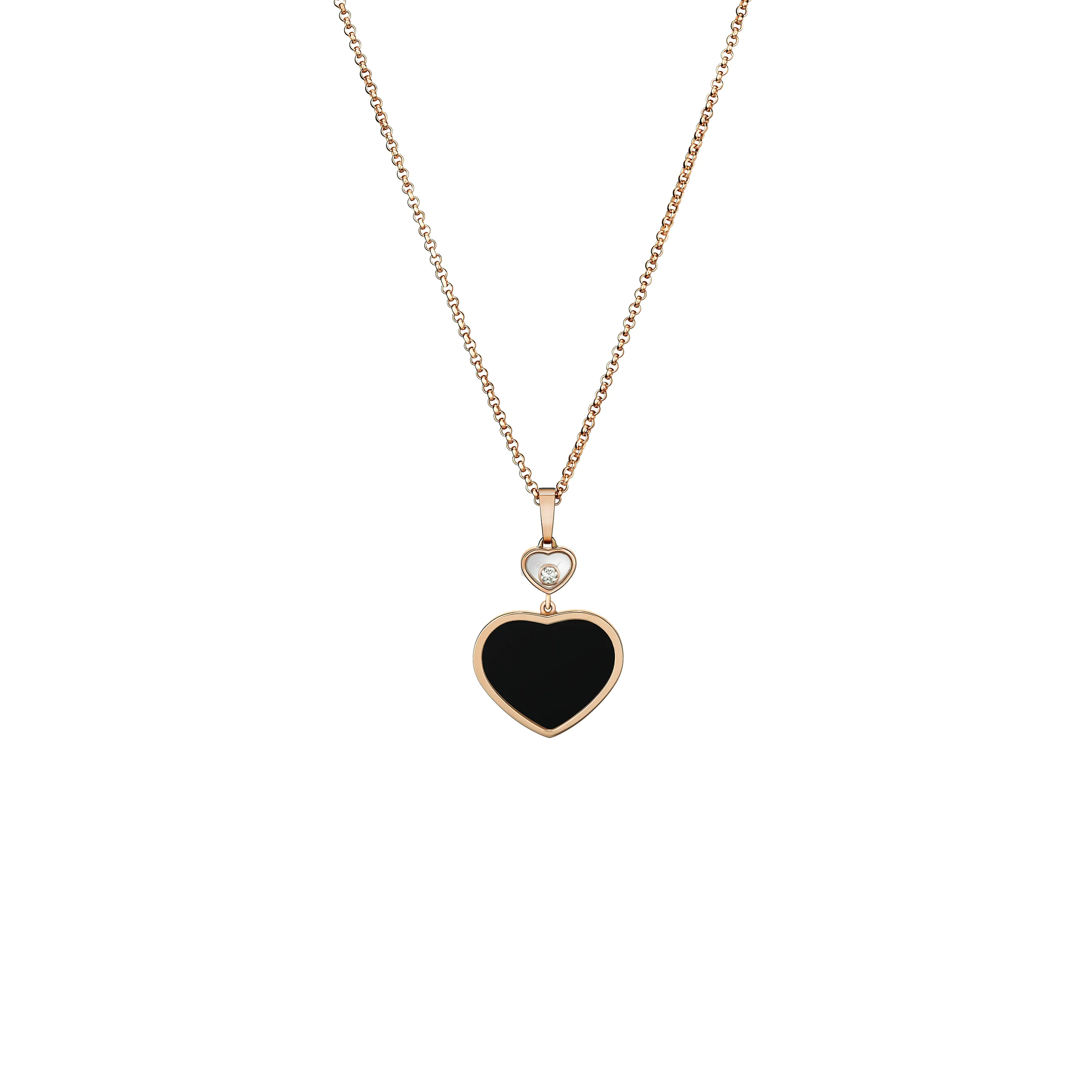 CHOPARD HAPPY HEARTS PENDANT, ROSE GOLD, DIAMOND, ONYX 797482-5201